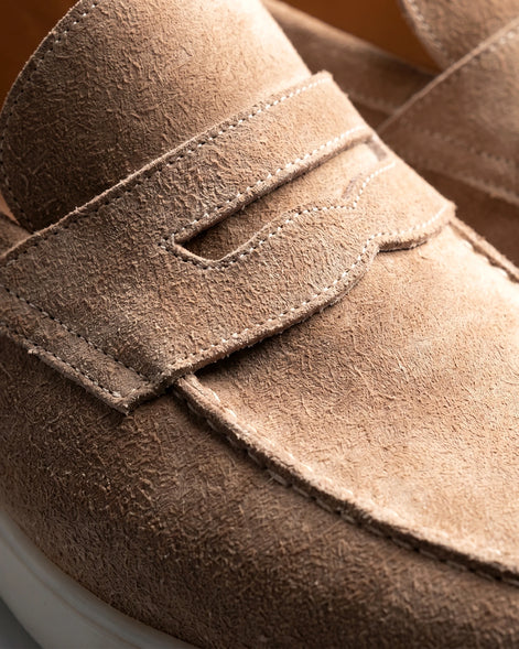 Suede Loafers Men Grey White Sole Penny Strap - Valedrian — view 4
