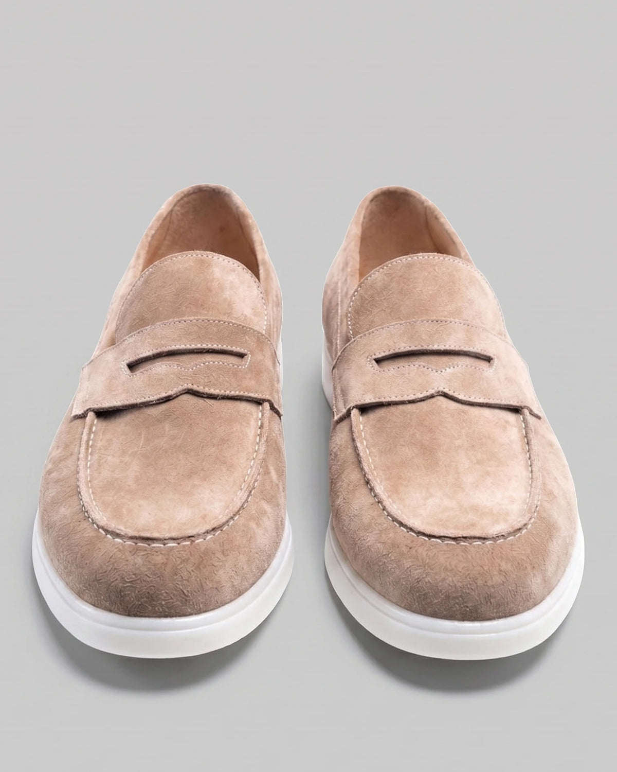 Suede Loafers Men Grey White Sole Penny Strap - Valedrian — view 5