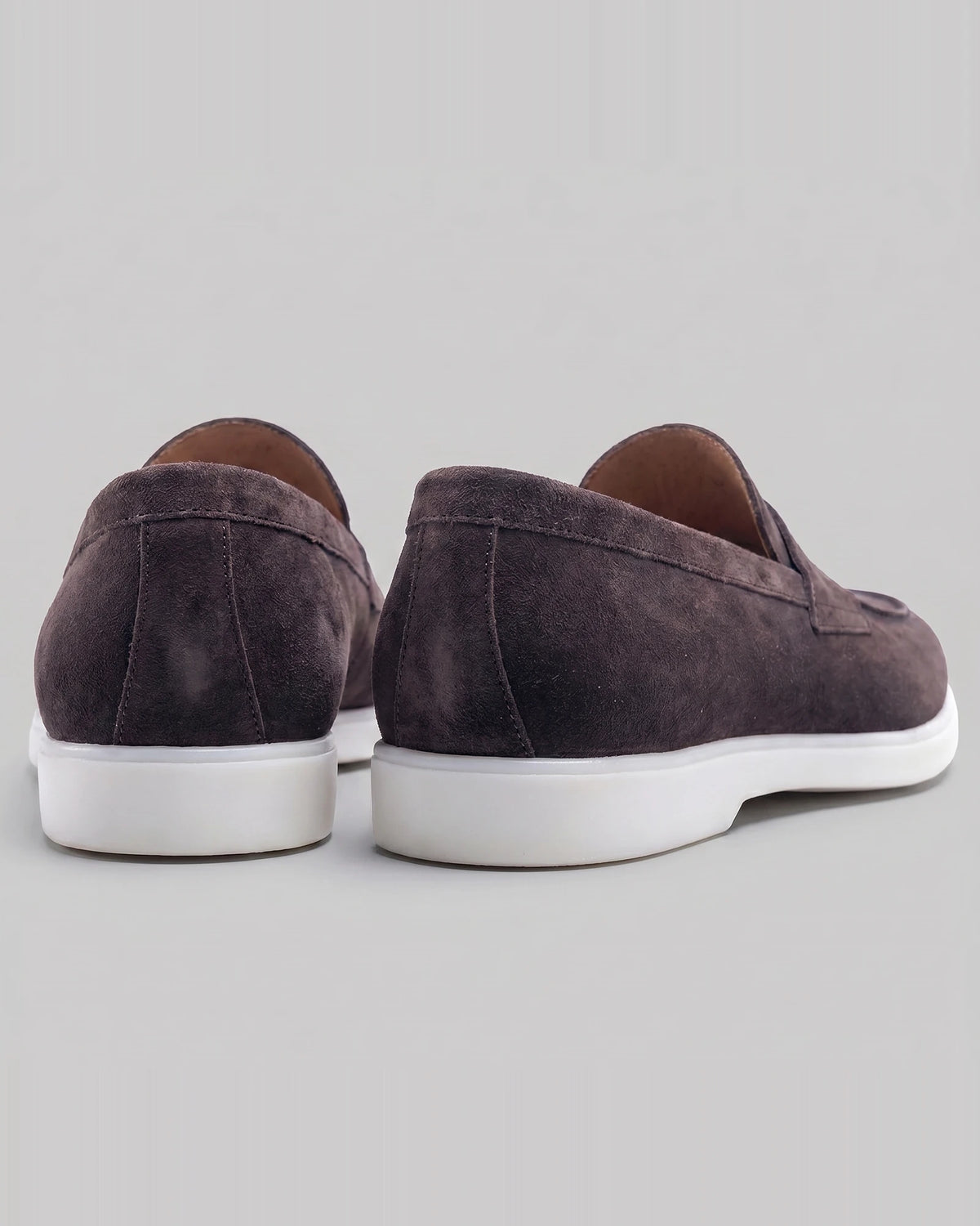 Suede Loafers Men Grey White Sole Penny Strap - Valedrian — view 8