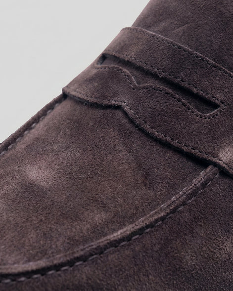 Suede Loafers Men Grey White Sole Penny Strap - Valedrian — view 9