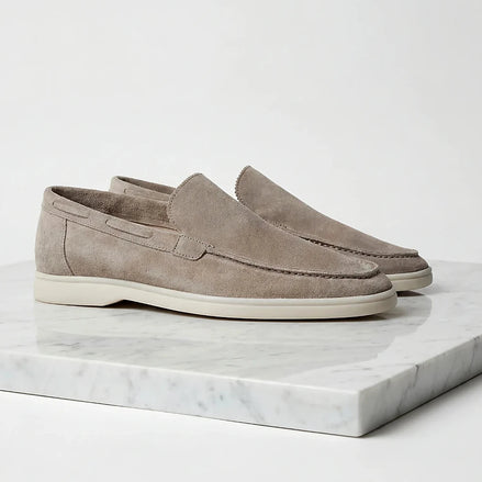 Suede Loafers Men Light Beige Slip-On - Valedrian