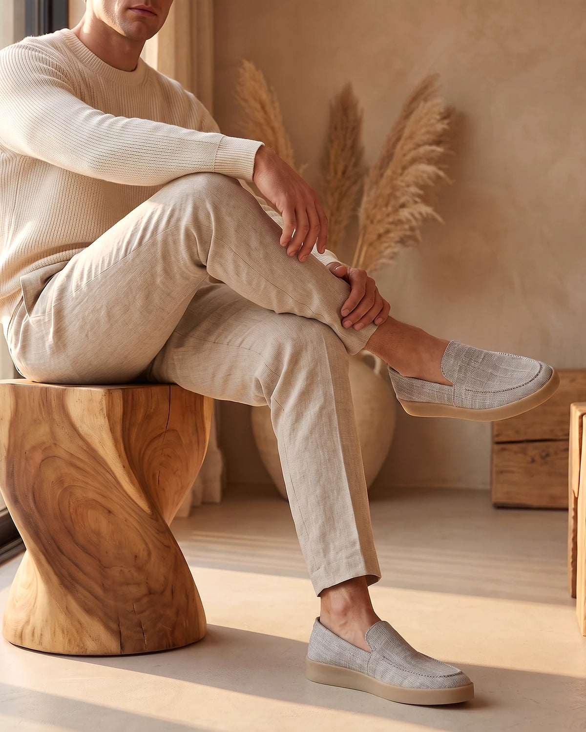 Suede Loafers Men Sheep Suede Slip-On Moc-Toe Sand - Valedrian — view 30