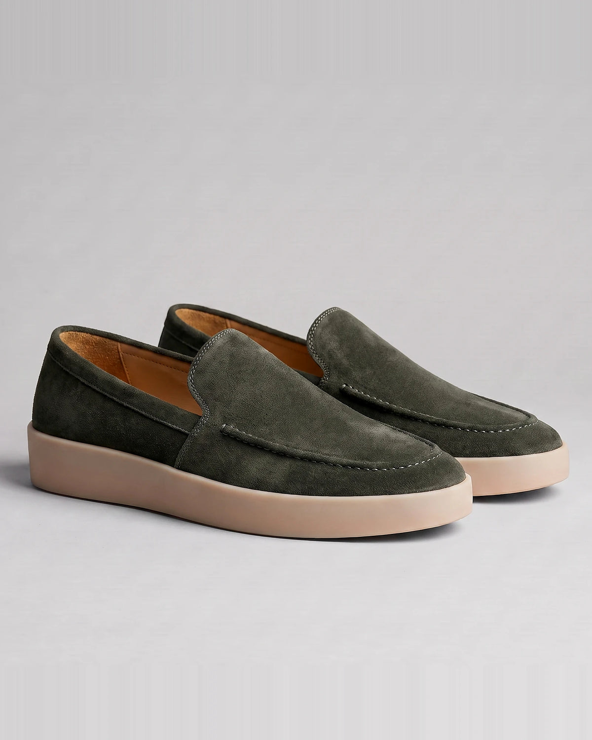 Suede Loafers Men Sheep Suede Slip-On Moc-Toe Sand - Valedrian — view 31