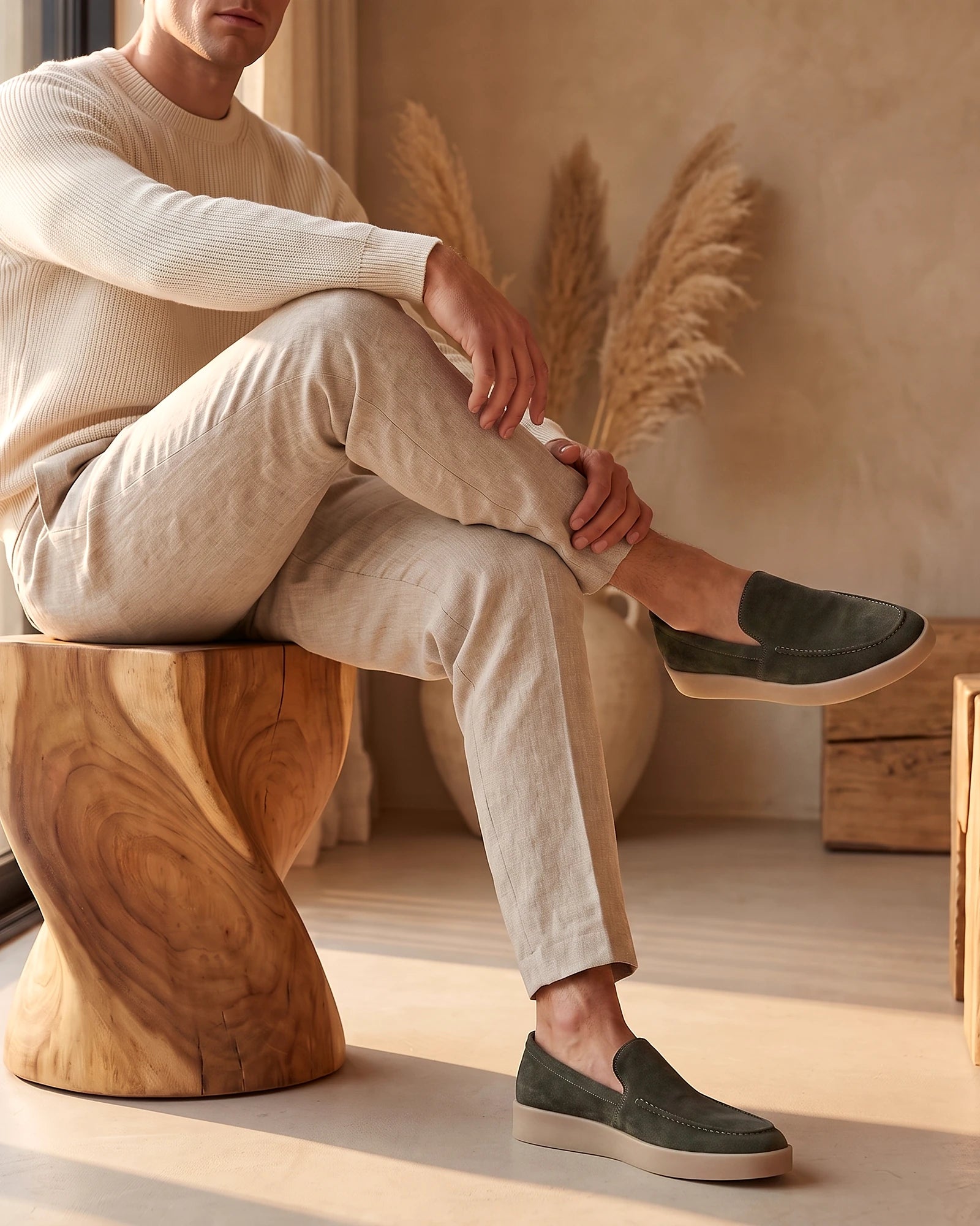 Suede Loafers Men Sheep Suede Slip-On Moc-Toe Sand - Valedrian — view 36