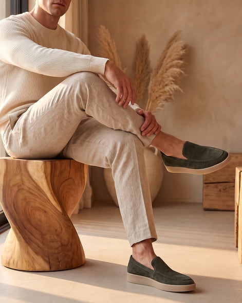 Suede Loafers Men Sheep Suede Slip-On Moc-Toe Sand - Valedrian — view 36