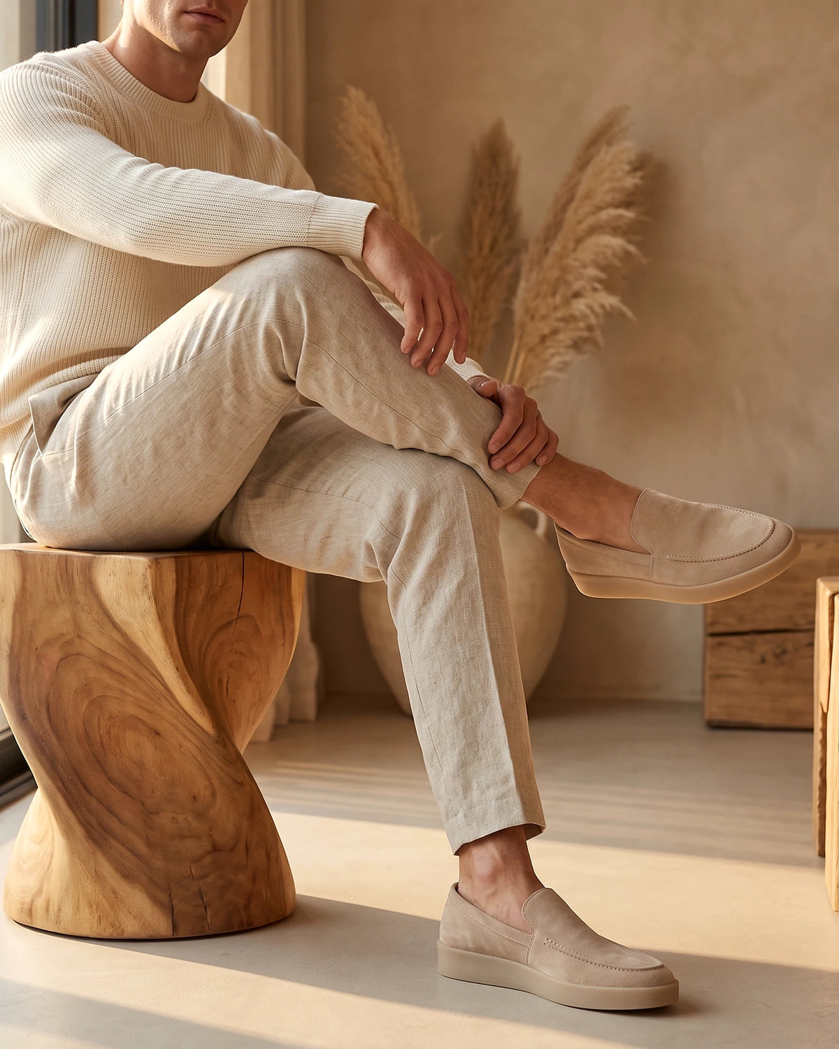 Suede Loafers Men Sheep Suede Slip-On Moc-Toe Sand - Valedrian — view 6