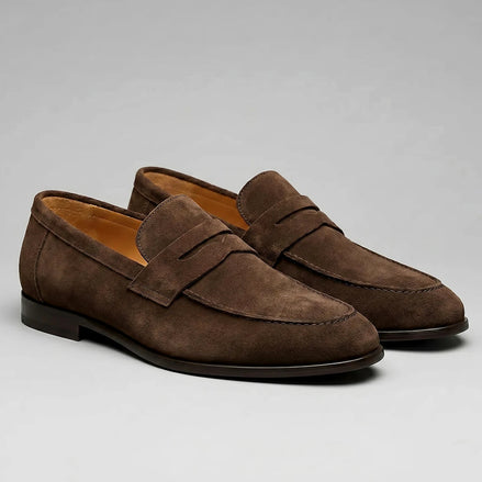 Suede Loafers Men Tan Penny Loafers PU Suede-Effect - Valedrian
