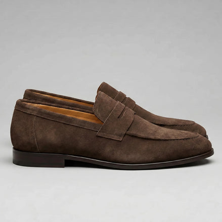 Suede Loafers Men Tan Penny Loafers PU Suede-Effect - Valedrian — view 2