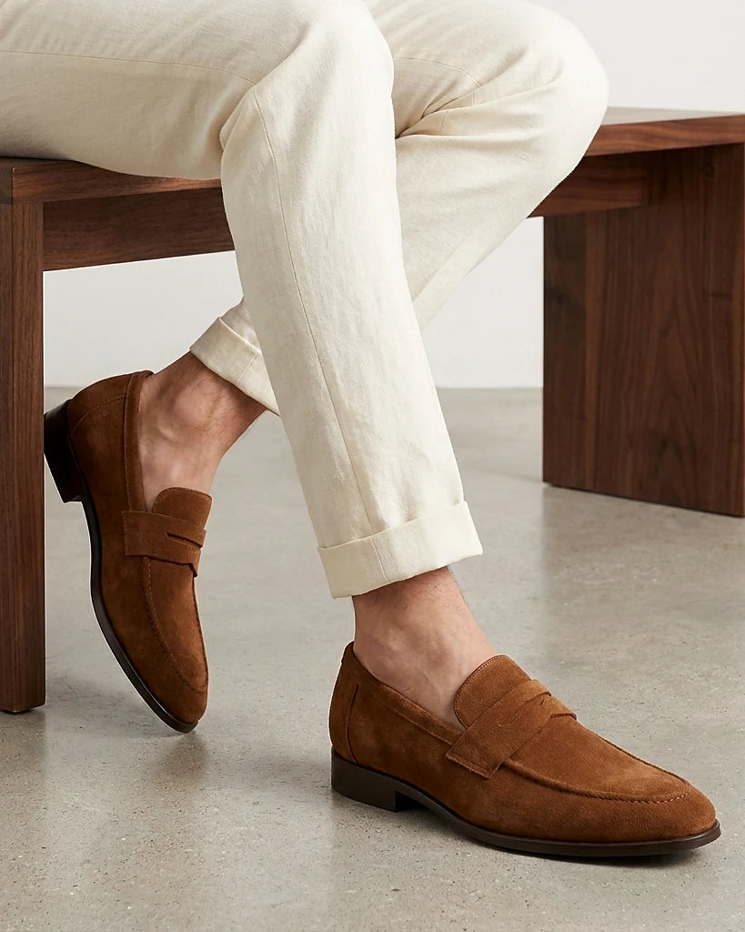 Suede Loafers Men Tan Penny Loafers PU Suede-Effect - Valedrian — view 34