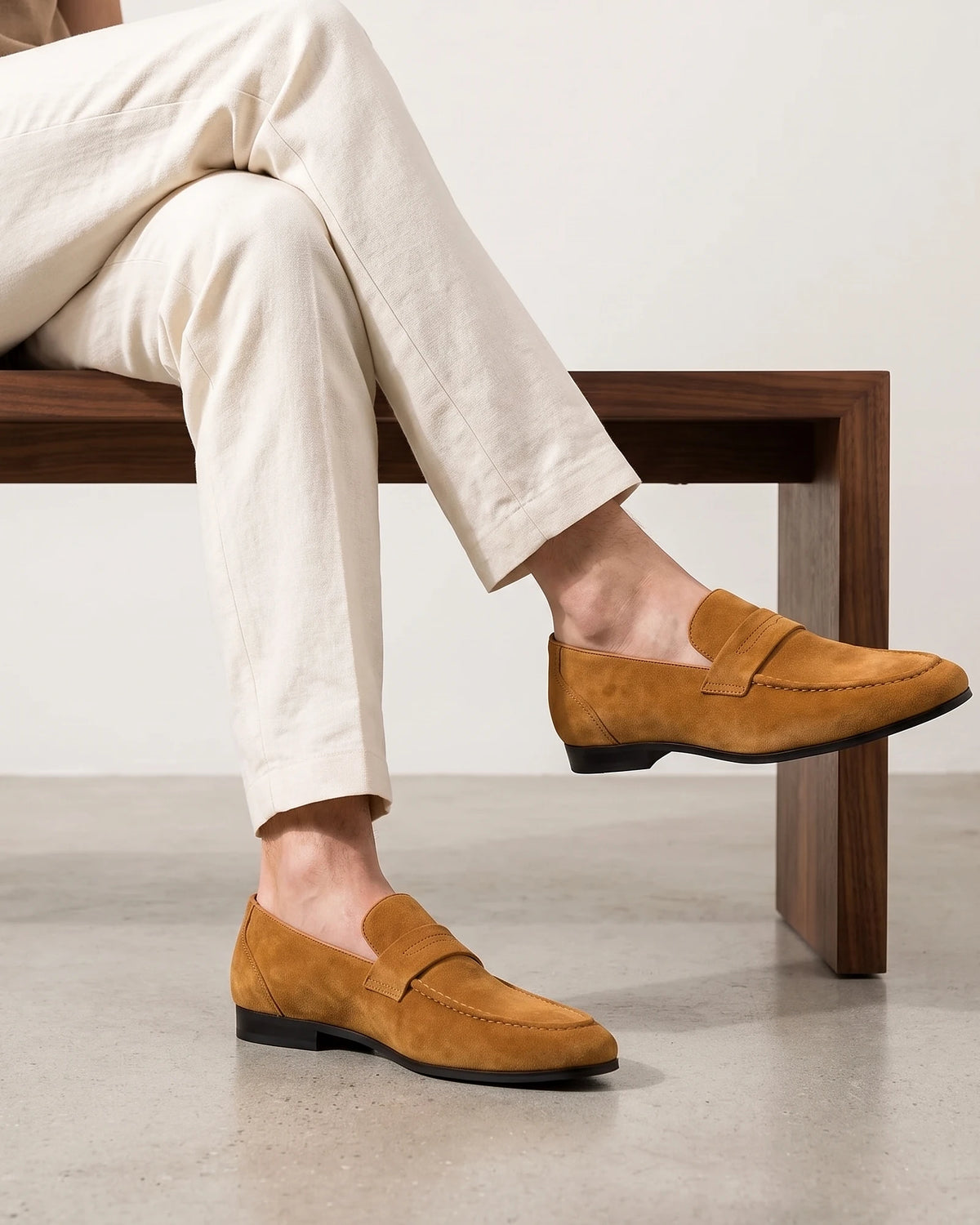 Suede Loafers Men Tan Penny Loafers PU Suede-Effect - Valedrian — view 9