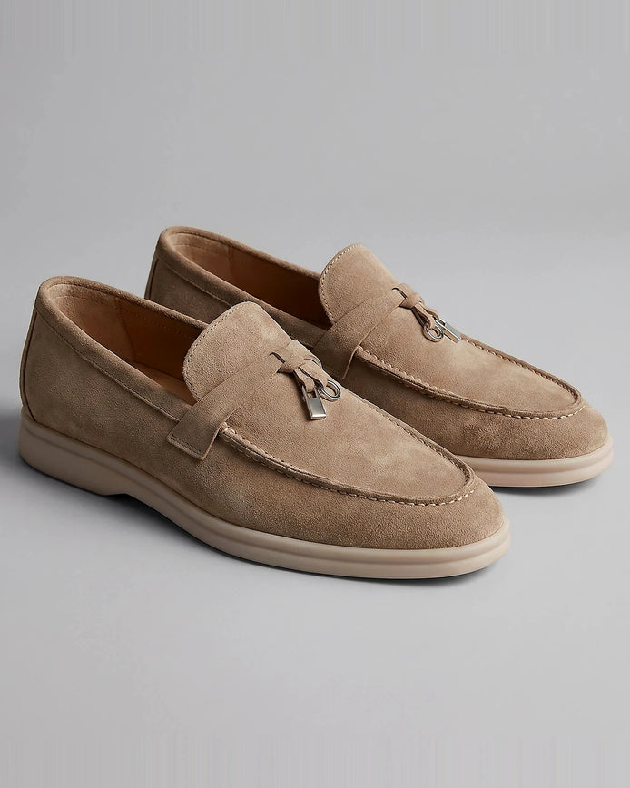 Suede Loafers Men Taupe Brown Buckle Strap Slip-On | Valedrian