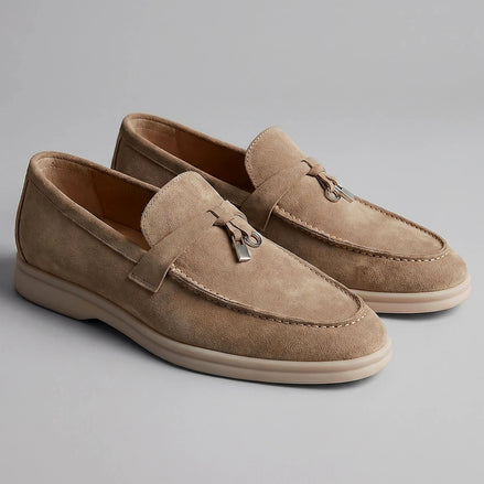 Suede Loafers Men Taupe Brown Buckle Strap Slip-On | Valedrian