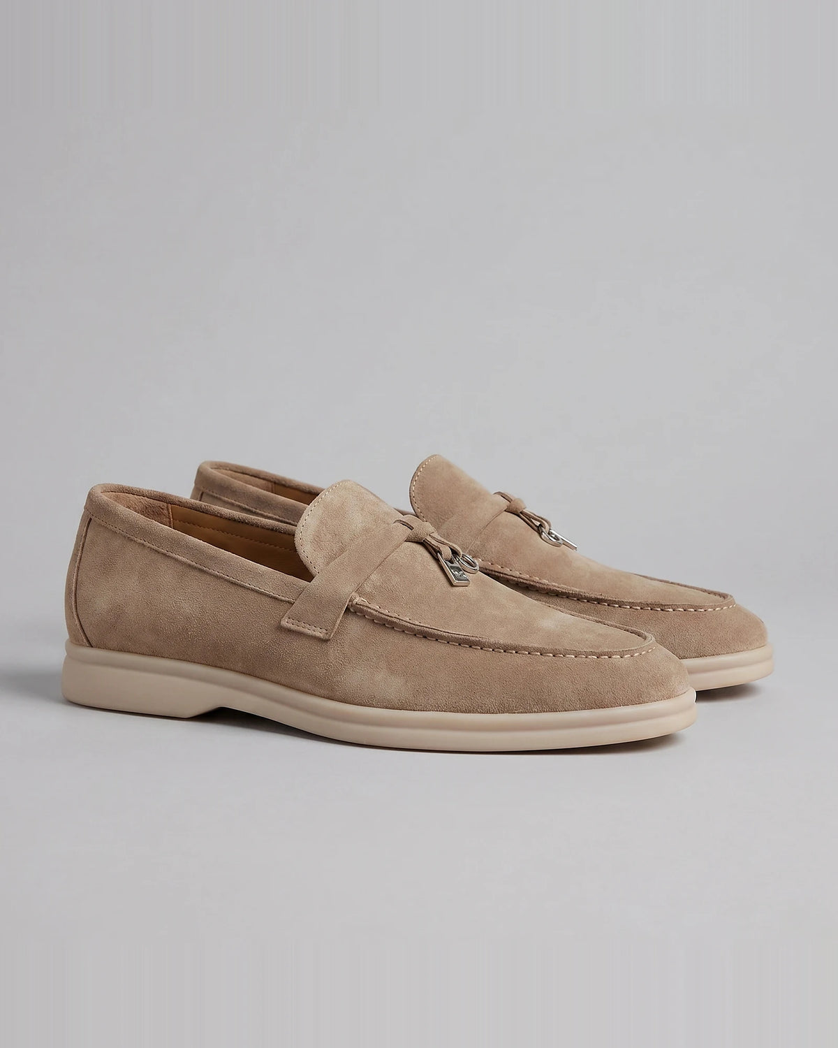 Suede Loafers Men Taupe Brown Buckle Strap Slip-On | Valedrian — view 2