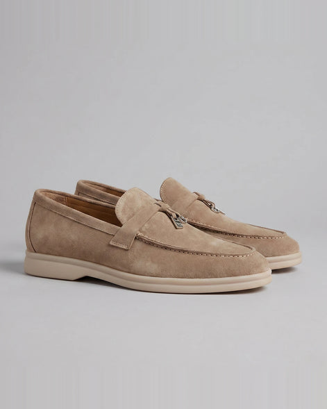 Suede Loafers Men Taupe Brown Buckle Strap Slip-On | Valedrian — view 2