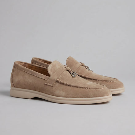 Suede Loafers Men Taupe Brown Buckle Strap Slip-On | Valedrian — view 2