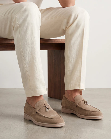 Suede Loafers Men Taupe Brown Buckle Strap Slip-On | Valedrian — view 3