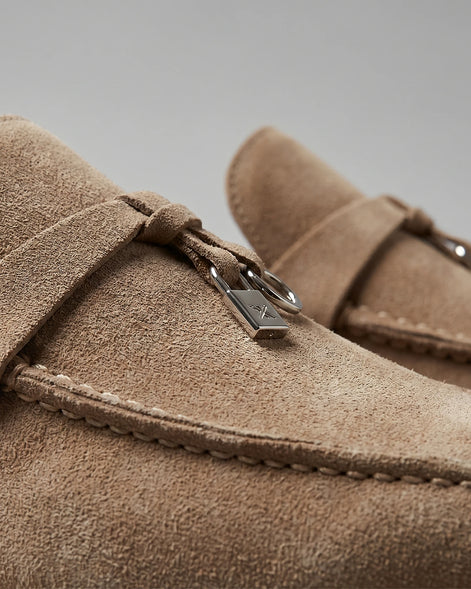 Suede Loafers Men Taupe Brown Buckle Strap Slip-On | Valedrian — view 5