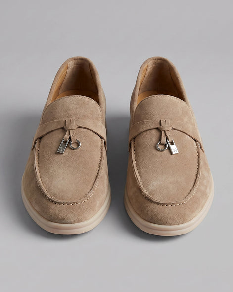 Suede Loafers Men Taupe Brown Buckle Strap Slip-On | Valedrian — view 6