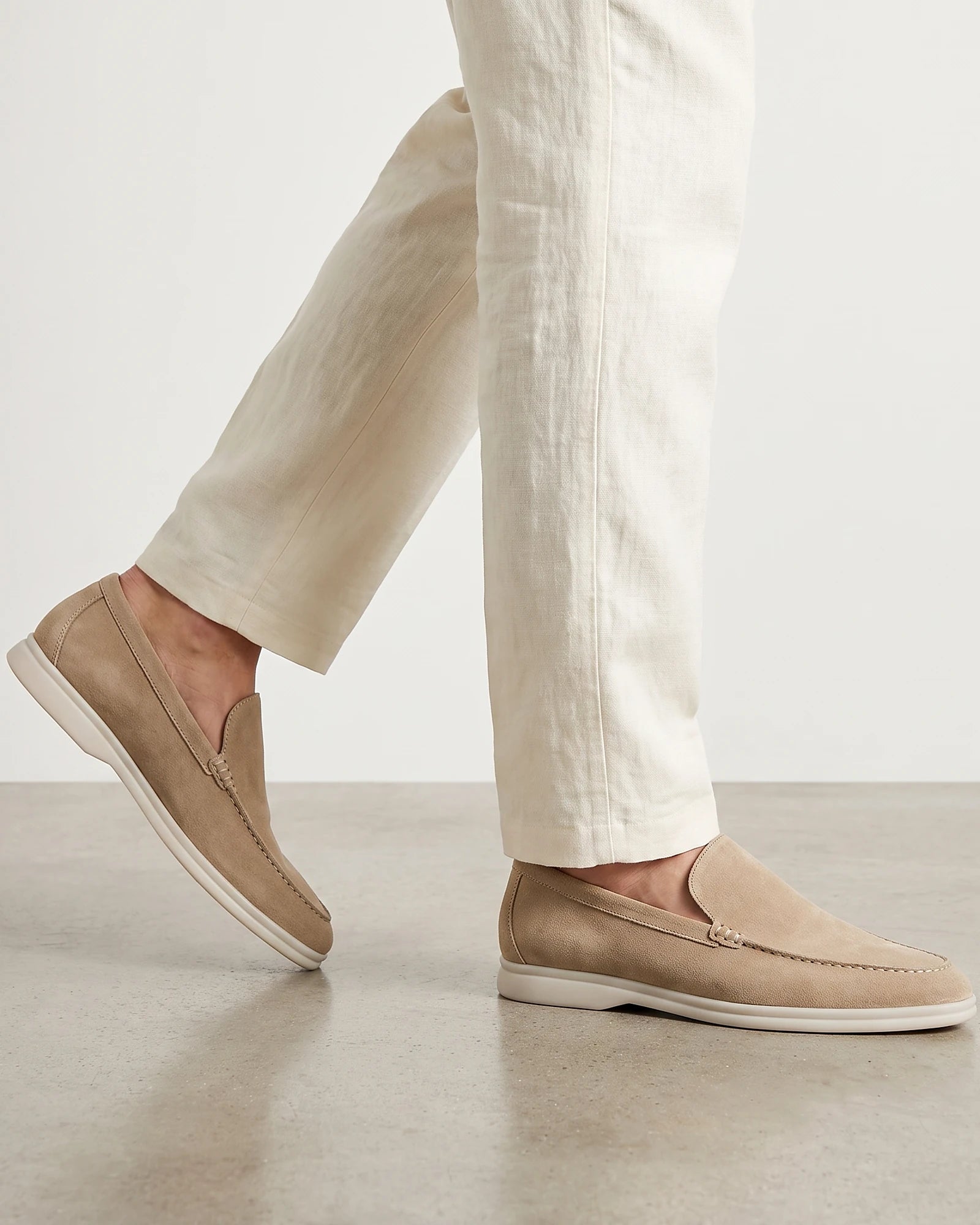 Suede Loafers Men's Slip-On Beige with Rubber Sole - Valedrian — view 13