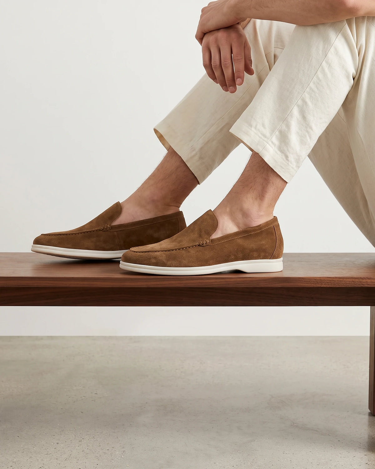 Suede Loafers Men's Slip-On Beige with Rubber Sole - Valedrian — view 18