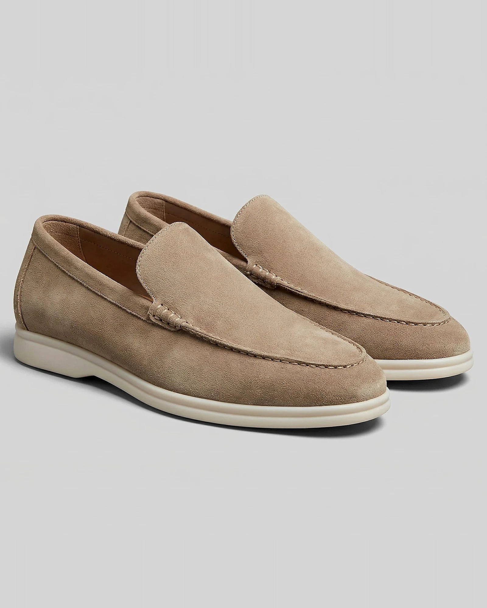 Suede Loafers Men's Slip-On Beige with Rubber Sole - Valedrian