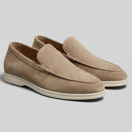 Suede Loafers Men's Slip-On Beige with Rubber Sole - Valedrian