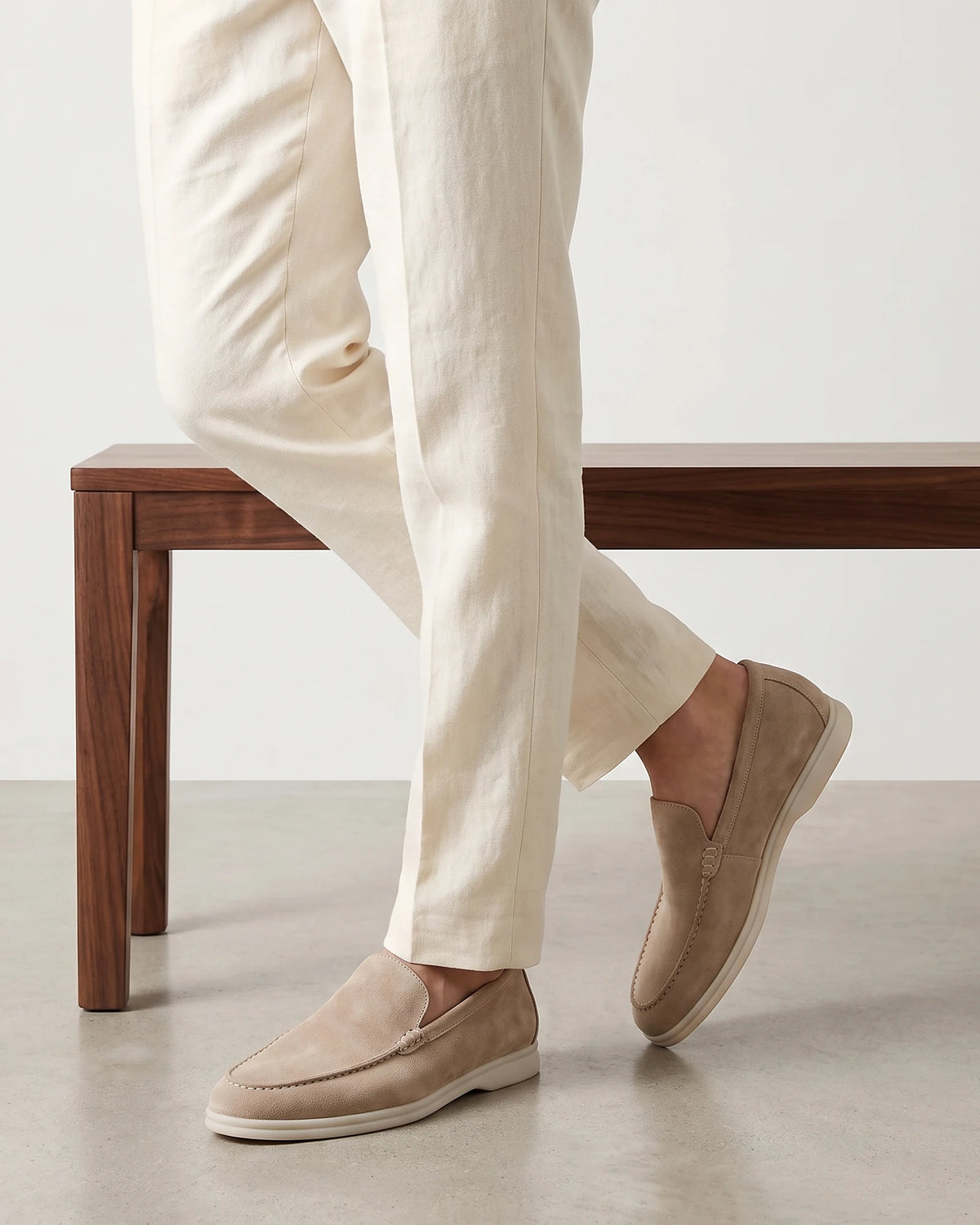 Suede Loafers Men's Slip-On Beige with Rubber Sole - Valedrian — view 4