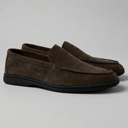 Suede Loafers Men's Slip-On in Olive with Cushioned Insole - Valedrian