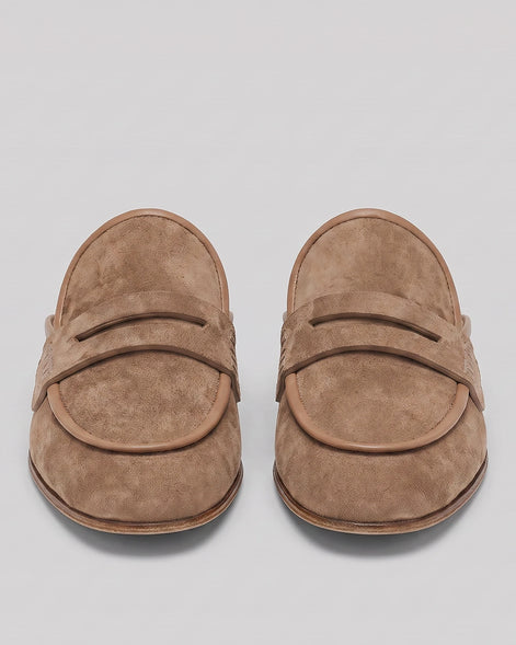 Suede Penny Loafers Men Backless Beige Slip-On - Valedrian — view 2