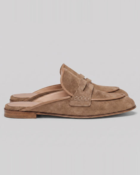 Suede Penny Loafers Men Backless Beige Slip-On - Valedrian — view 4