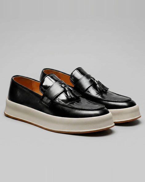 Tassel Platform Loafers Men Black Brown PU Chunky Sole - Valedrian