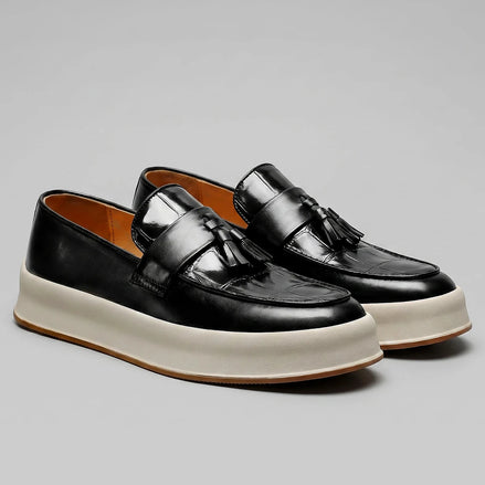 Tassel Platform Loafers Men Black Brown PU Chunky Sole - Valedrian