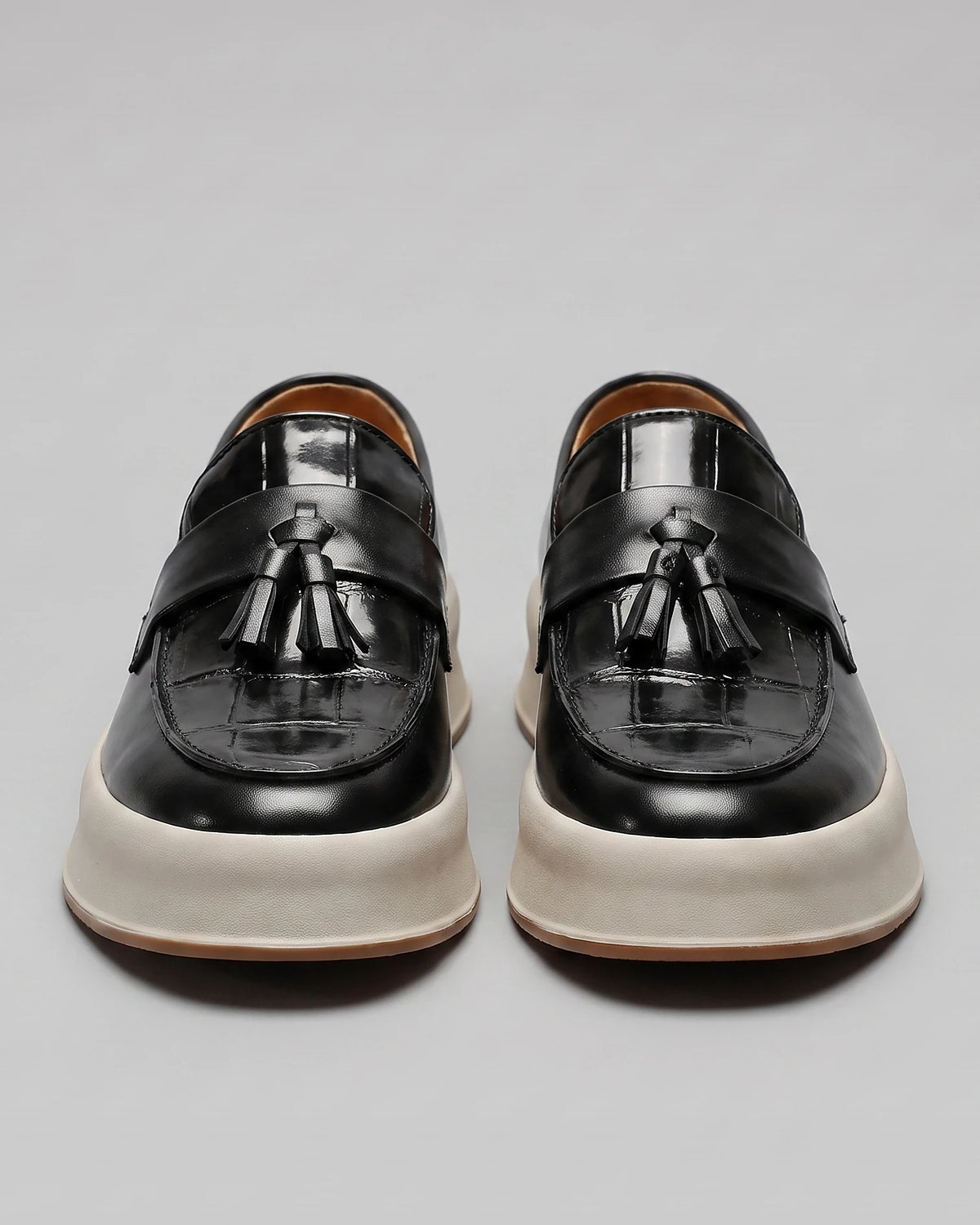 Tassel Platform Loafers Men Black Brown PU Chunky Sole - Valedrian — view 2