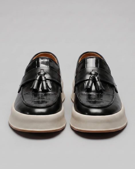 Tassel Platform Loafers Men Black Brown PU Chunky Sole - Valedrian — view 2