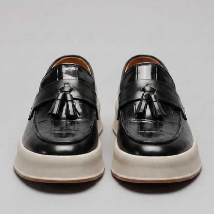 Tassel Platform Loafers Men Black Brown PU Chunky Sole - Valedrian — view 2