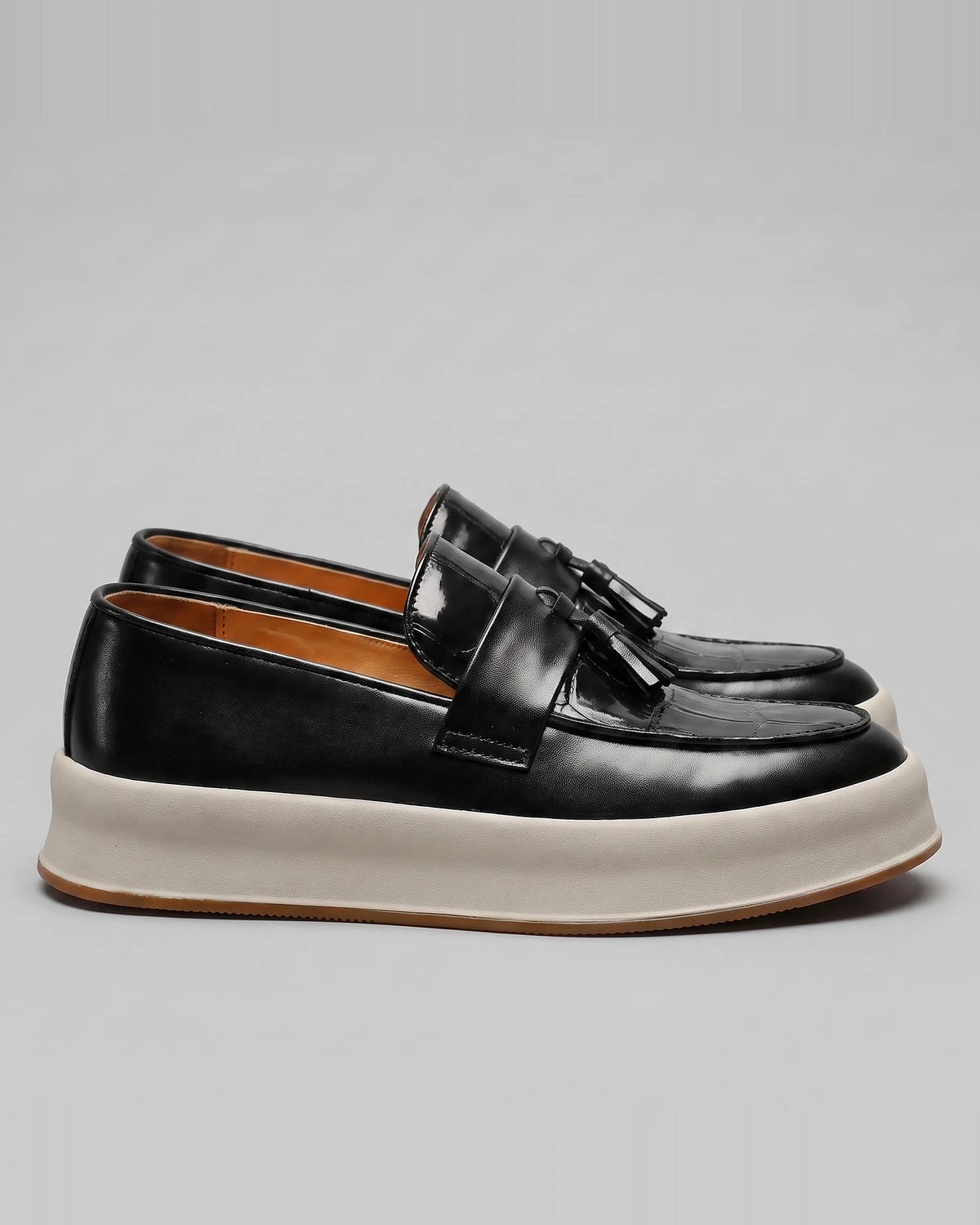 Tassel Platform Loafers Men Black Brown PU Chunky Sole - Valedrian — view 4