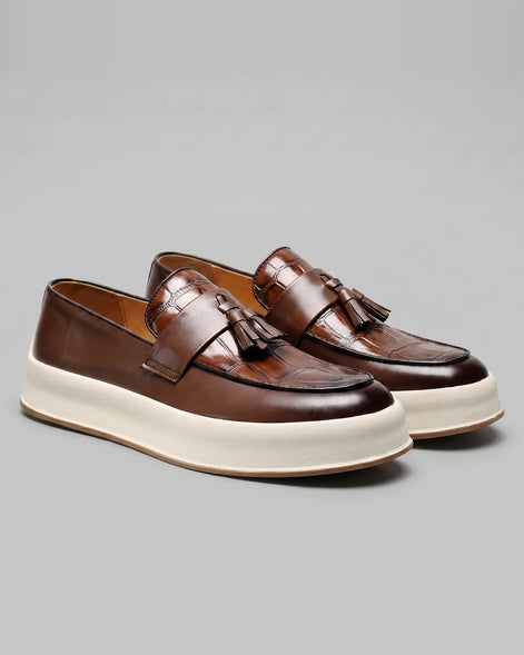 Tassel Platform Loafers Men Black Brown PU Chunky Sole - Valedrian — view 6