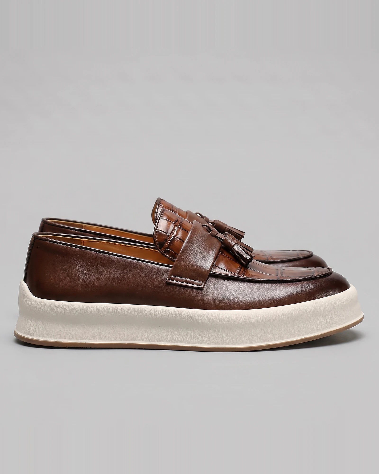 Tassel Platform Loafers Men Black Brown PU Chunky Sole - Valedrian — view 9