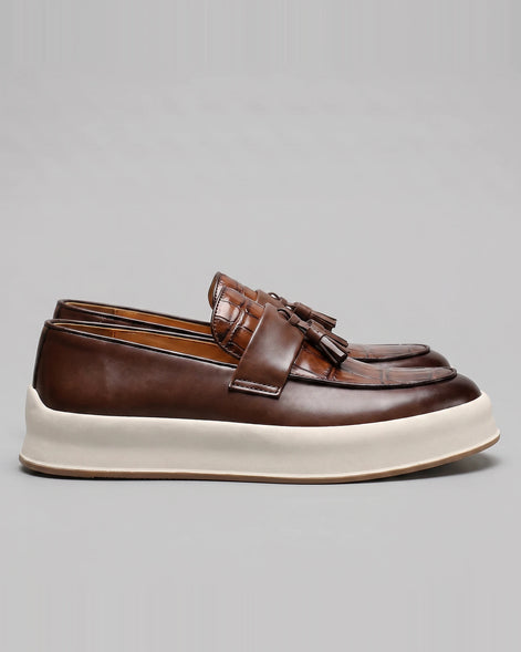 Tassel Platform Loafers Men Black Brown PU Chunky Sole - Valedrian — view 9